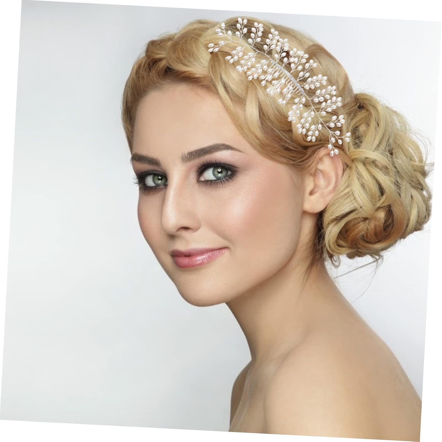 FRCOLOR Tocado de novia para boda, accesorios para el cabello blanco, accesorios para el cabello de perlas, accesorios para el cabello de boda,