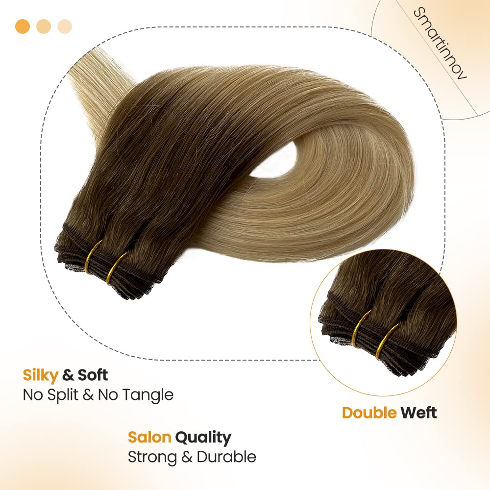 Extensiones de cabello humano rubio degradado atadas a mano, color rubio ceniza que se desvanece a rubio platino, atadas a mano, extensiones de
