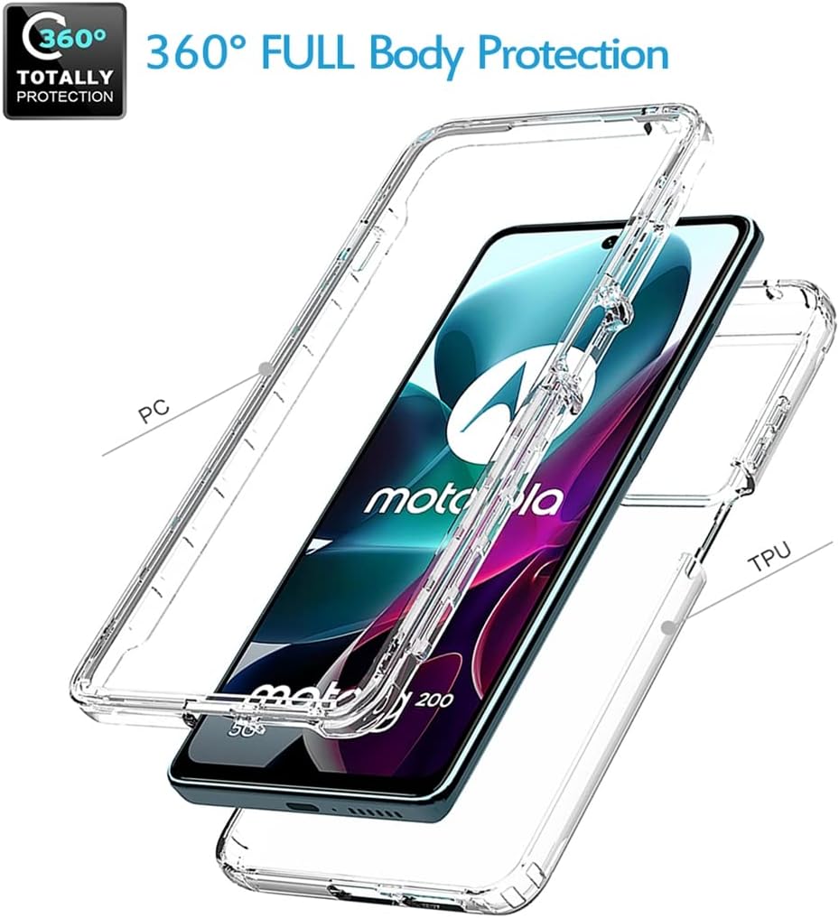 Tothedu Funda para Moto G200 5GEdge S30 XT2175-2 con protector de pantalla de vidrio templado, carcasa protectora de cuerpo completo transparente de