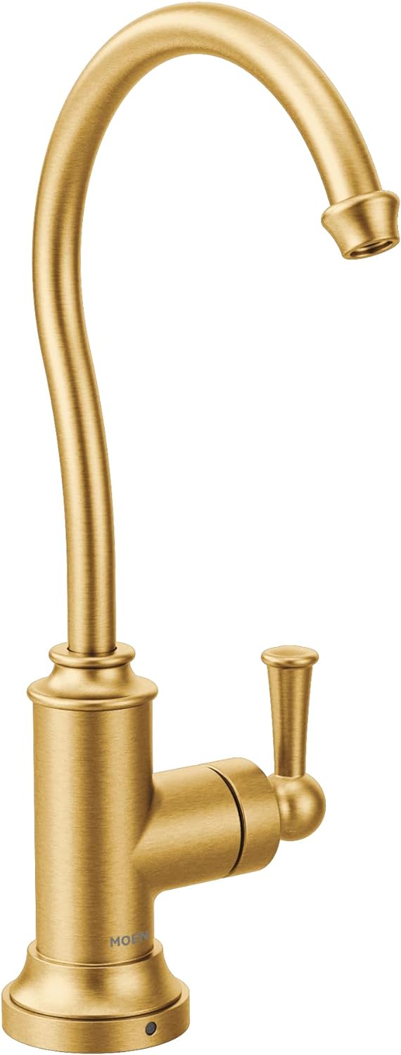 Moen S5510BG Sip – Grifo de bebidas tradicional de cocina para agua fría con sistema de filtración opcional, dorado cepillado