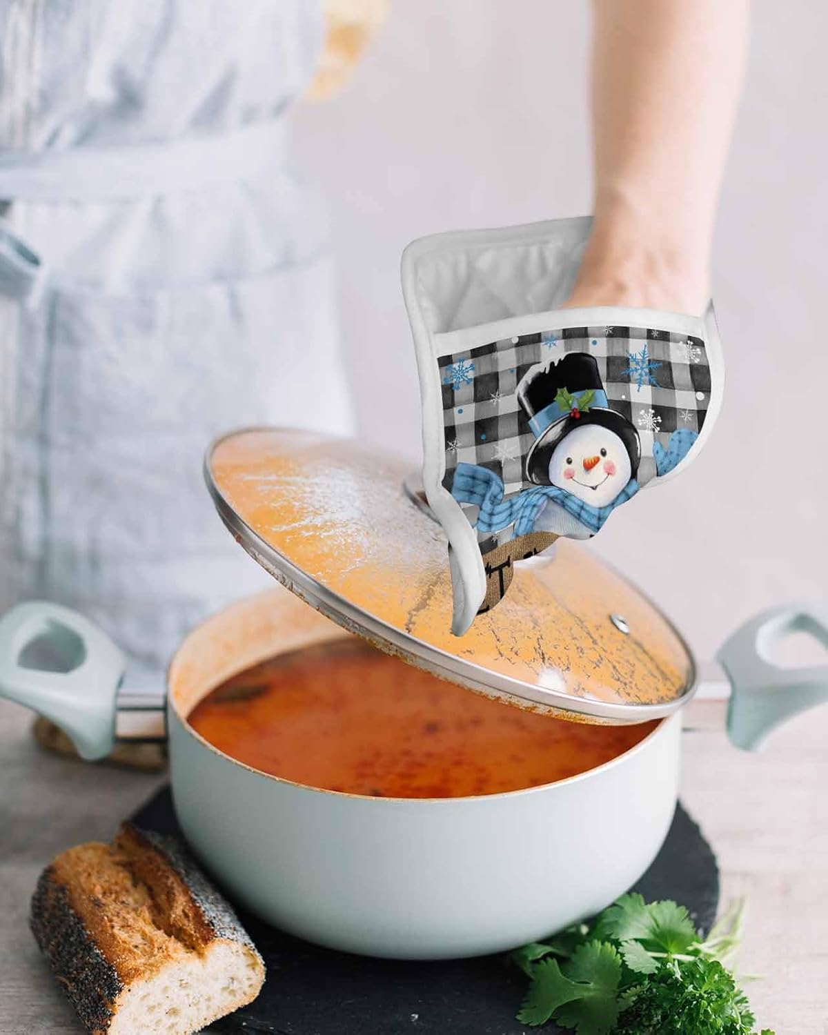 Juego de 5 agarraderas de tela de toalla antideslizantes y con aislamiento térmico con bolsillo, guantes gruesos para horno, posavasos para hornear,