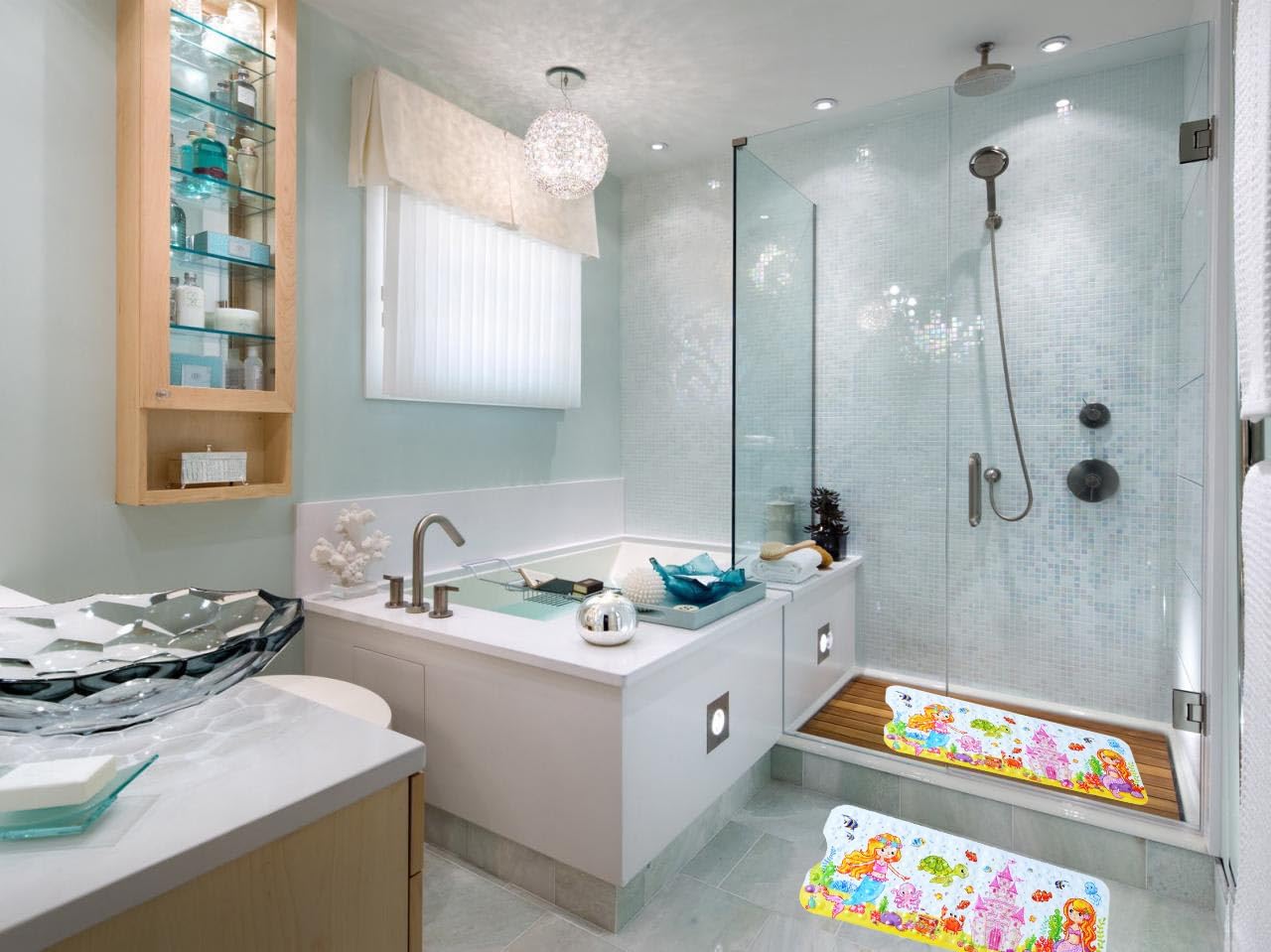 Tapete de baño antideslizante para baño interior para niños, niñas y niños, tapete de ducha de animales marinos de dibujos animados, tapete de baño
