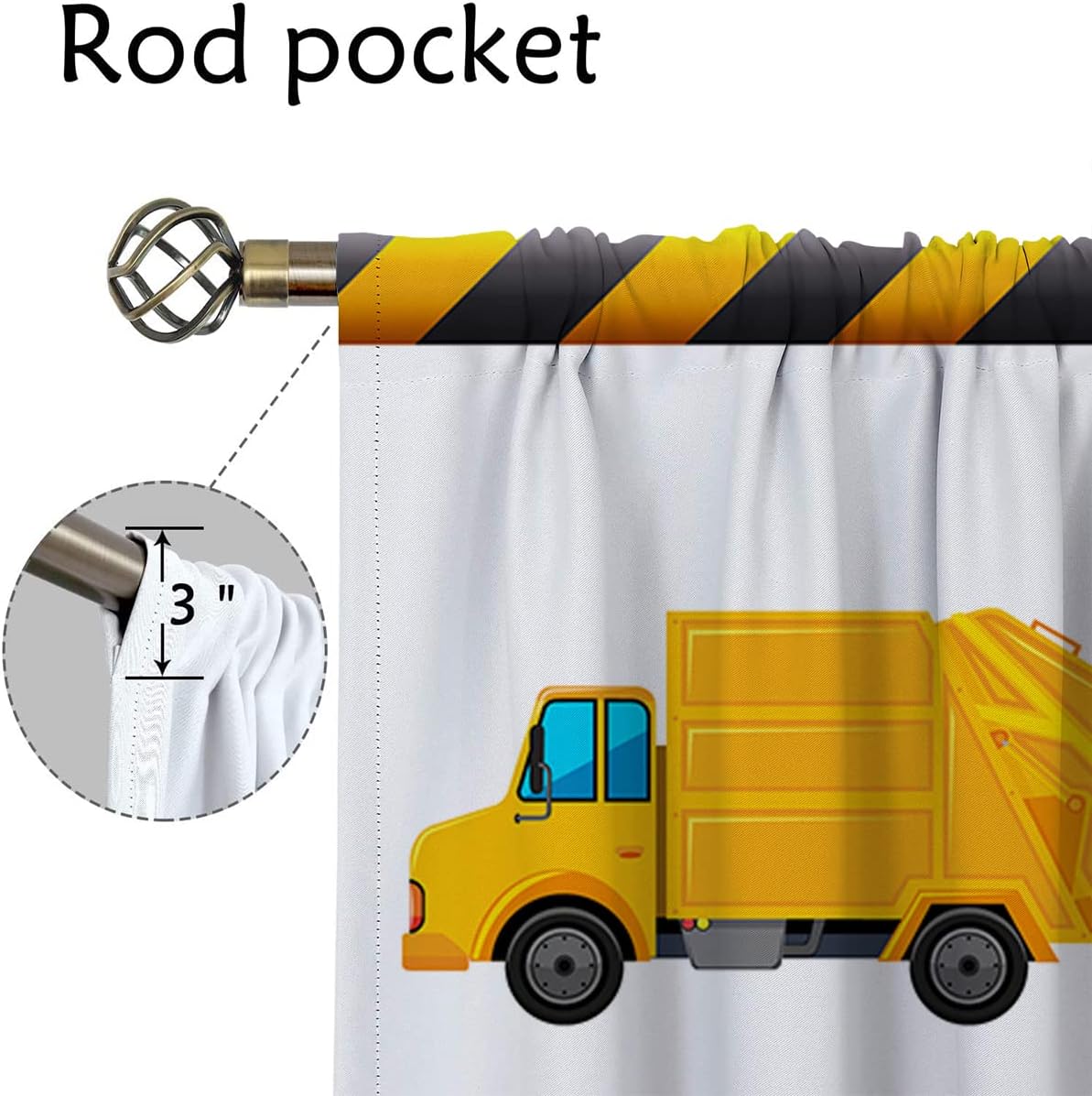 Cortinas opacas de construcción para niños y niñas, decoración de oscurecimiento de habitación, bulldozer de dibujos animados amarillos, tractor,