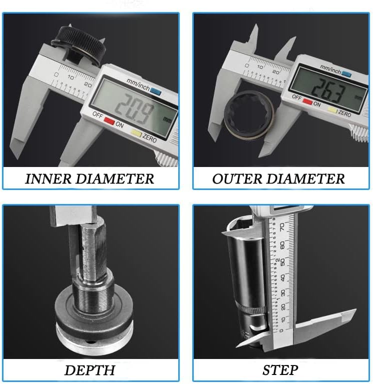 Calibres digitales, calibradores digitales electrónicos, herramienta de medición de calibre YKLSXKC de 0 a 6 pulgadas, conversión de pulgadas y