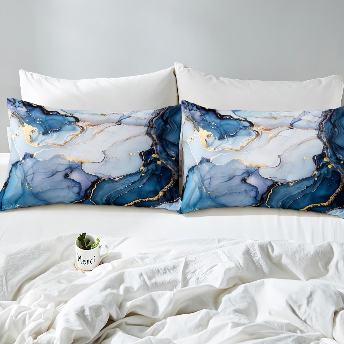 Erosebridal Juego de ropa de cama de mármol líquido azul aguamarina, funda de edredón con estampado de mármol con patrón de mármol abstracto, juego