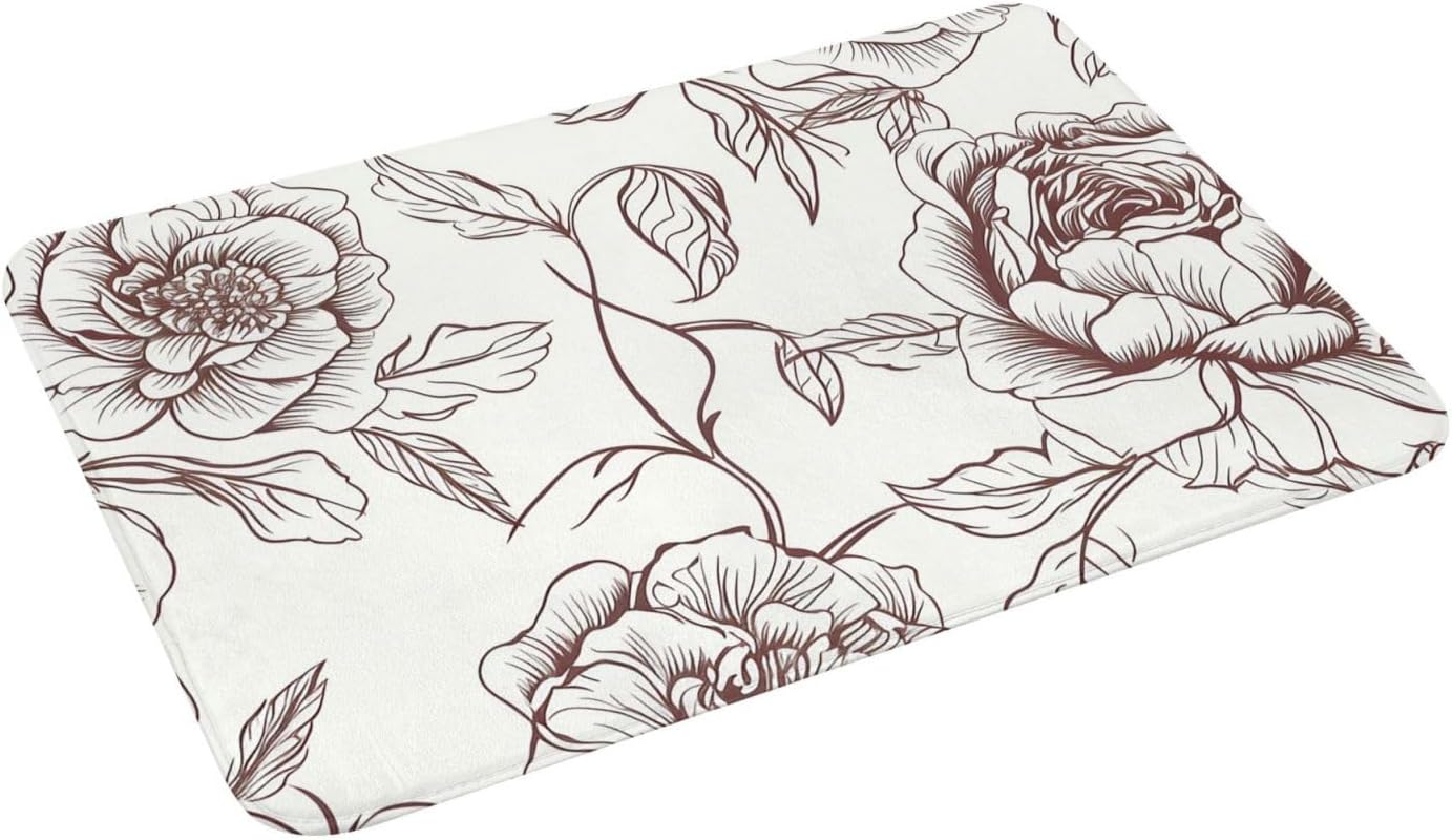 Alfombra de baño de microfibra absorbente con estampado floral de rosas y rosas, tapete de baño de franela con parte trasera de goma, tapete