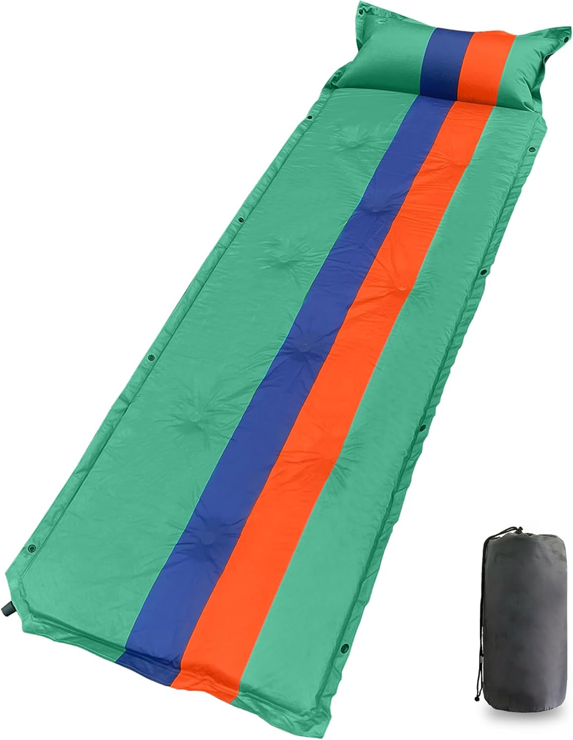 Colchoneta de dormir para campamento, colchón ligero de espuma viscoelástica con almohada, almohadilla de campamento autoinflable de 1.2 pulgadas de
