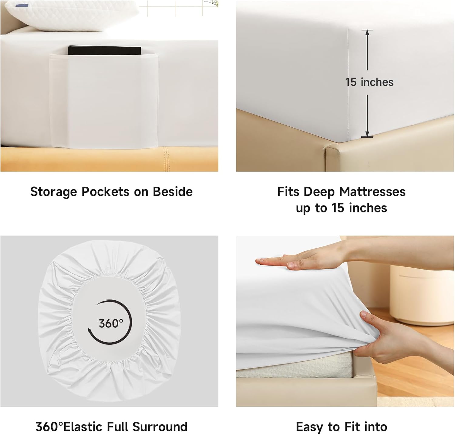 Sábana bajera de tamaño matrimonial, sábana bajera impermeable con bolsillo extra profundo, duradera, sin arrugas, lavable a máquina, se adapta a