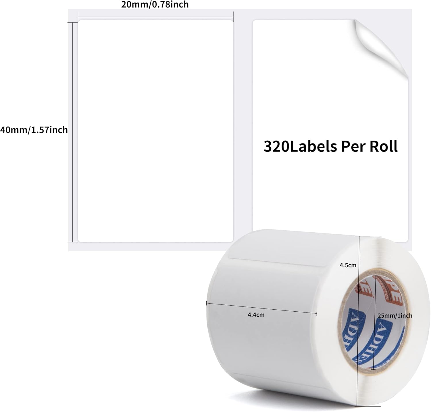 ADHES – Rollo de etiquetas térmicas directas de 1-12 x 34 pulgadas (1.575 x 0.787 in), compatible con impresora térmica, papel de impresora de