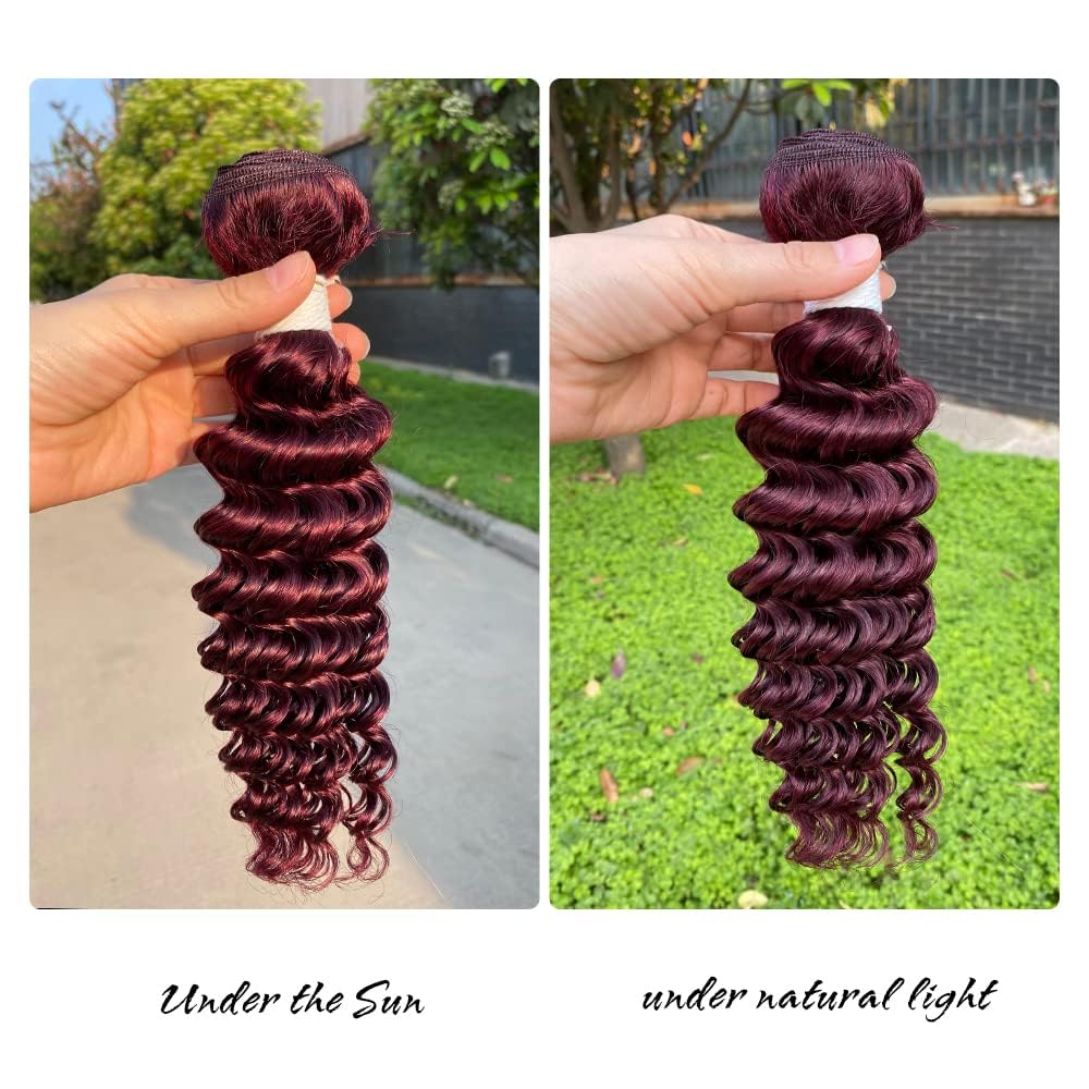 REMY HAIR – Extensiones de cabello humano virgen brasileño de 18 pulgadas, color rojo con ondas profundas, color #99j borgoña #99j, extensiones de