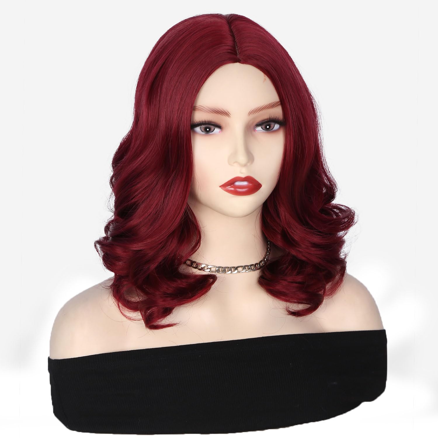 Fancy Hair Peluca corta ondulada estilo Bob, longitud hasta el hombro, parte media, suelta, ondulada, sintética, aspecto natural, ondulado, estilo