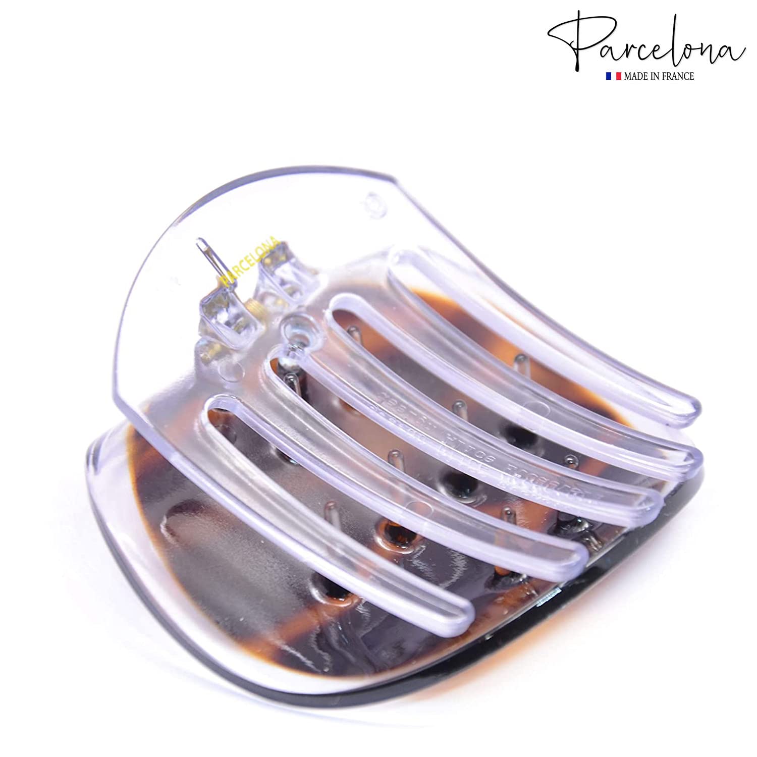 Parcelona France Onde Leopard Tortoise Shell Clear Celluloid Side Slide en agarre seguro pinza de pelo fino de pato para yoga -2 34 pulgadas