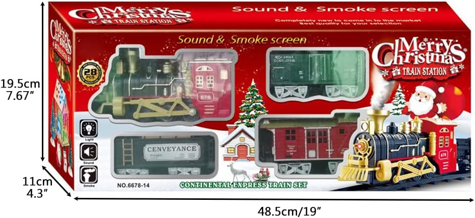 Juegos de tren de Navidad para debajo del árbol, tren de locomotora de vapor eléctrico con luces, música, funciona con pilas, juego para niños y