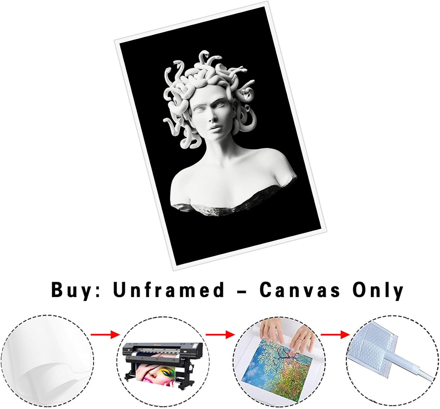 Póster vintage de Medusa con diseño estético de Medusa en blanco y negro, póster para pared, 24 x 36 pulgadas, sin marco