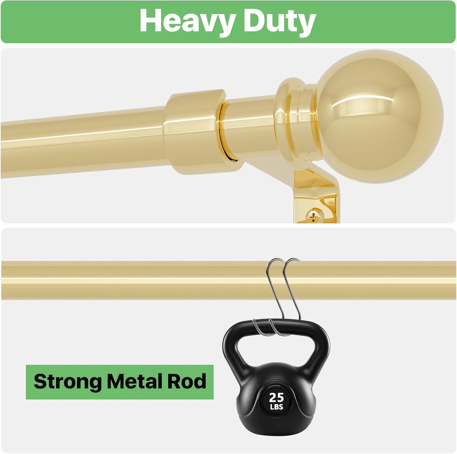Barras de cortina doradas, barras de cortina ajustables para ventanas de 28 a 48 pulgadas, juego de barras de cortina de metal pulido resistente con
