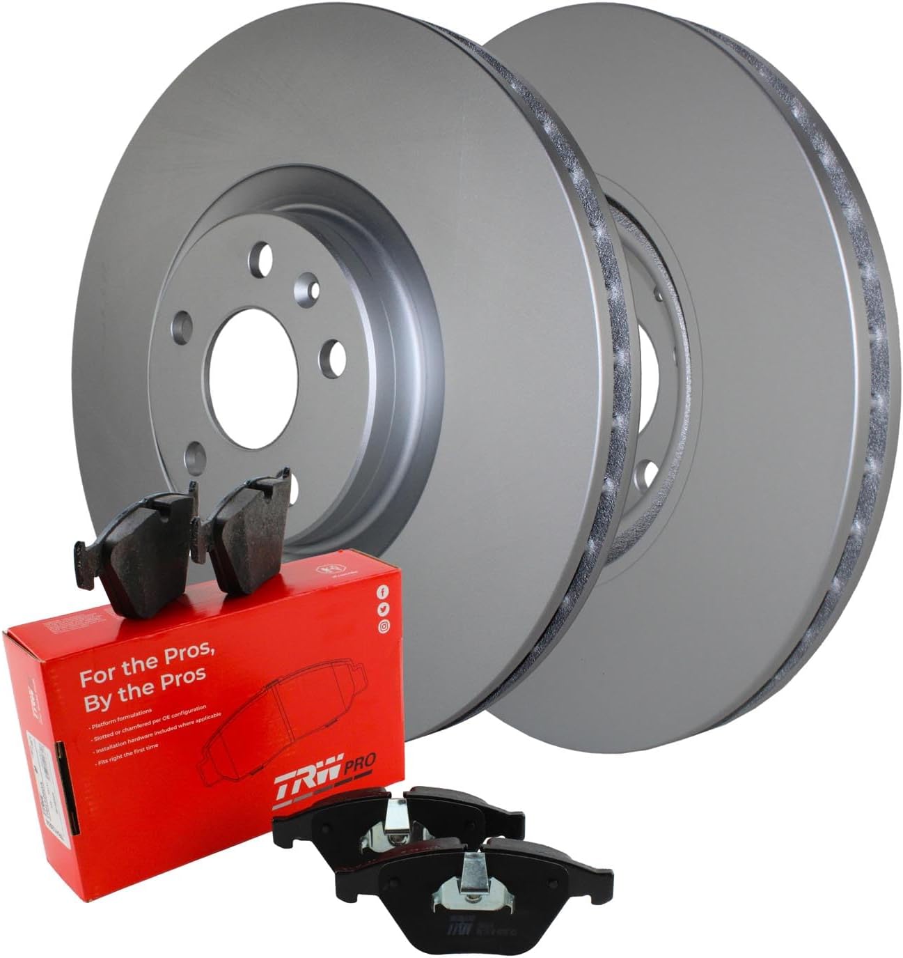 Recubierto 13.583 in ventilado 5 lengüetas de disco rotores y TRW Pro baja metálica Pad Set Freno delantero Kit para Volvo S60 S90 V60 XC V90 XC XC