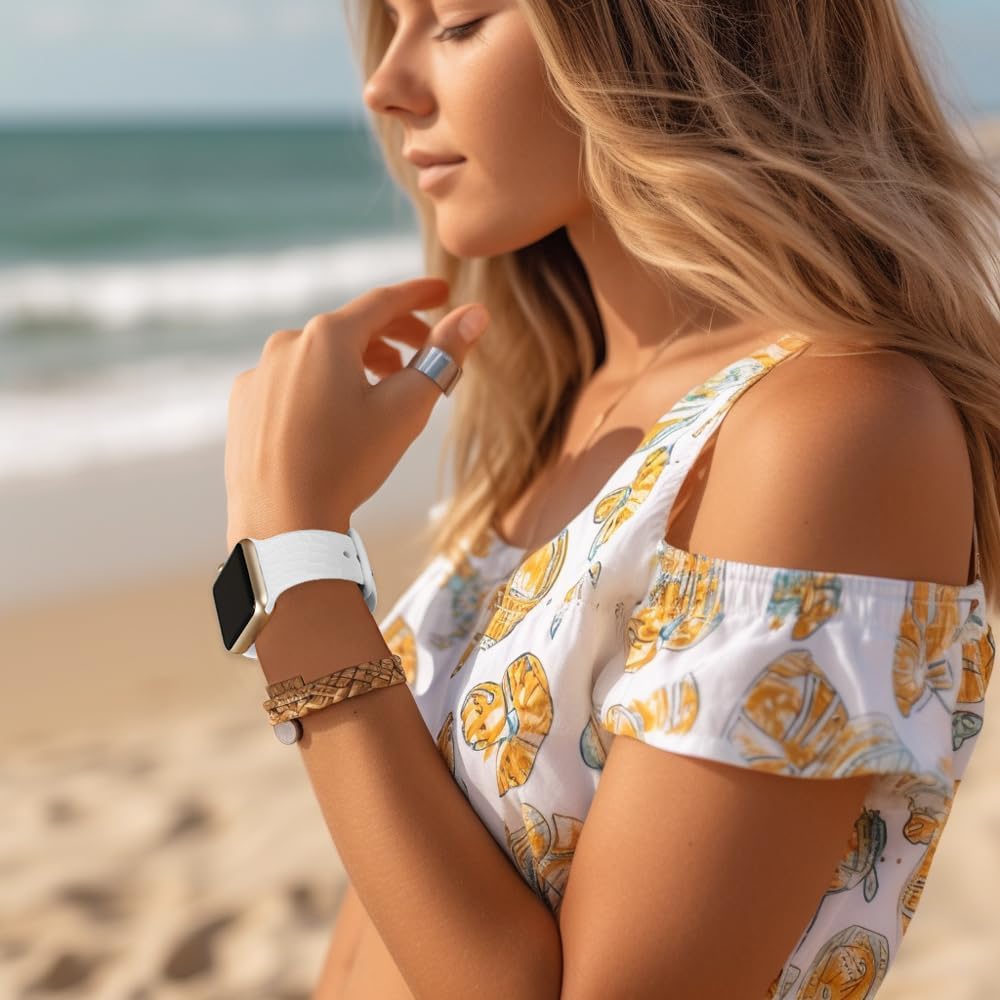 Paquete de 2 correas de repuesto con diseño de piel de cocodrilo grabadas elegantes compatibles con Apple Watch de 1.496 pulgadas, 1.575 pulgadas,