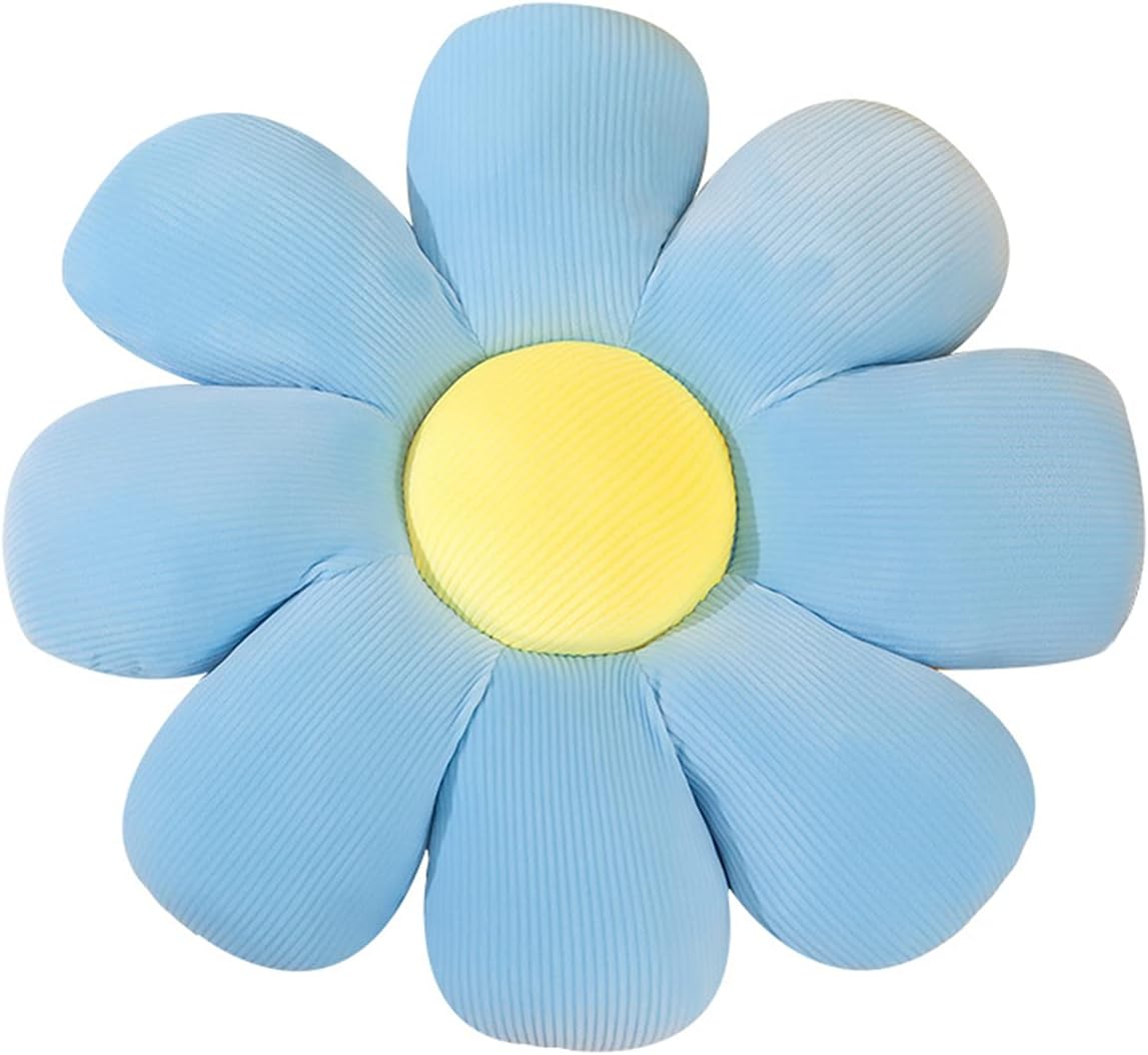 Cojín de asiento de flor de margarita, almohada de lectura de flores suaves, cojín de felpa para respaldo de silla, decoración para niñas (azul,