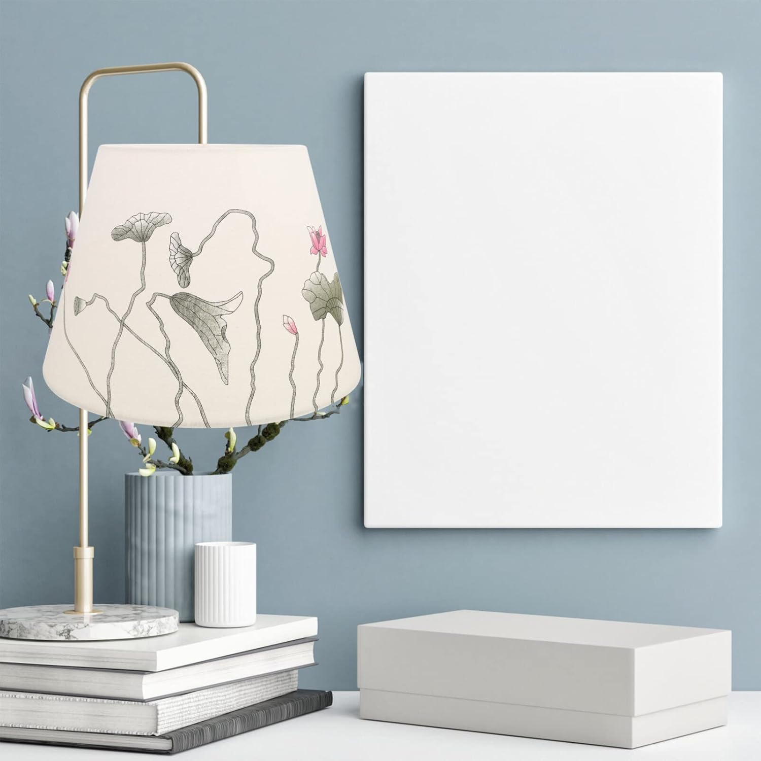 OSALADI Lámpara de tela para lámpara de mesa, pantalla de metal, blanco, estilo chino, lámpara de noche, pantalla decorativa