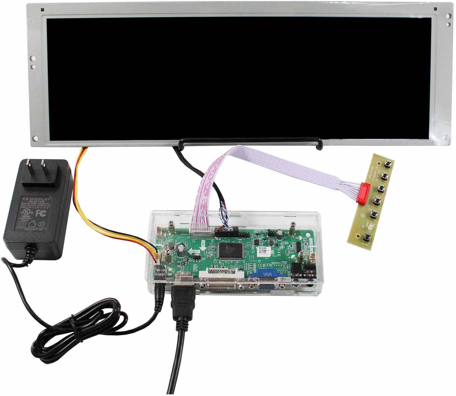 VSDISPLAY Pantalla LCD de 14.9 pulgadas 1280×390 LTA149B780F con HD-MI DVI VGA tablero controlador de audio M.NT68676 con estuche acrílico, y