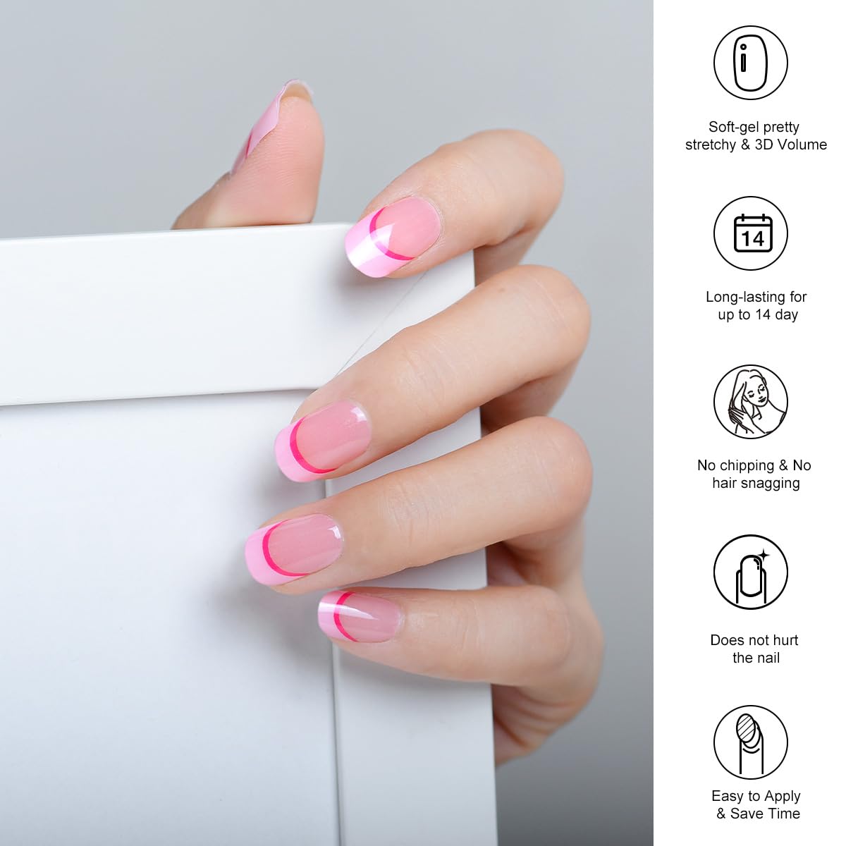 Tiras de uñas de gel semicuradas, calcomanías de uñas de gel francesas que funcionan con cualquier lámpara de uñas, envolturas de gel para uñas,
