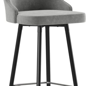 Flash Furniture Shelly – Juego de 2 taburetes de bar comerciales de altura de bar, tapicería LeatherSoft gris, marcos de metal negro, 30 pulgadas de Flash Furniture Shelly – Juego de 2 taburetes de bar comerciales de altura de bar, tapicería LeatherSoft gris, marcos de metal negro, 30 pulgadas de