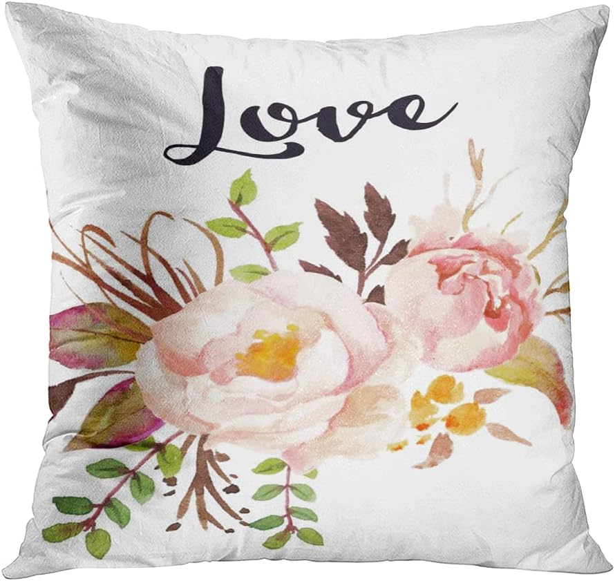 rouihot Juego de 4 fundas de almohada cuadradas de 16 x 16 pulgadas con frase en acuarela floral de sueño, fe, amor, esperanza, cita para decoración
