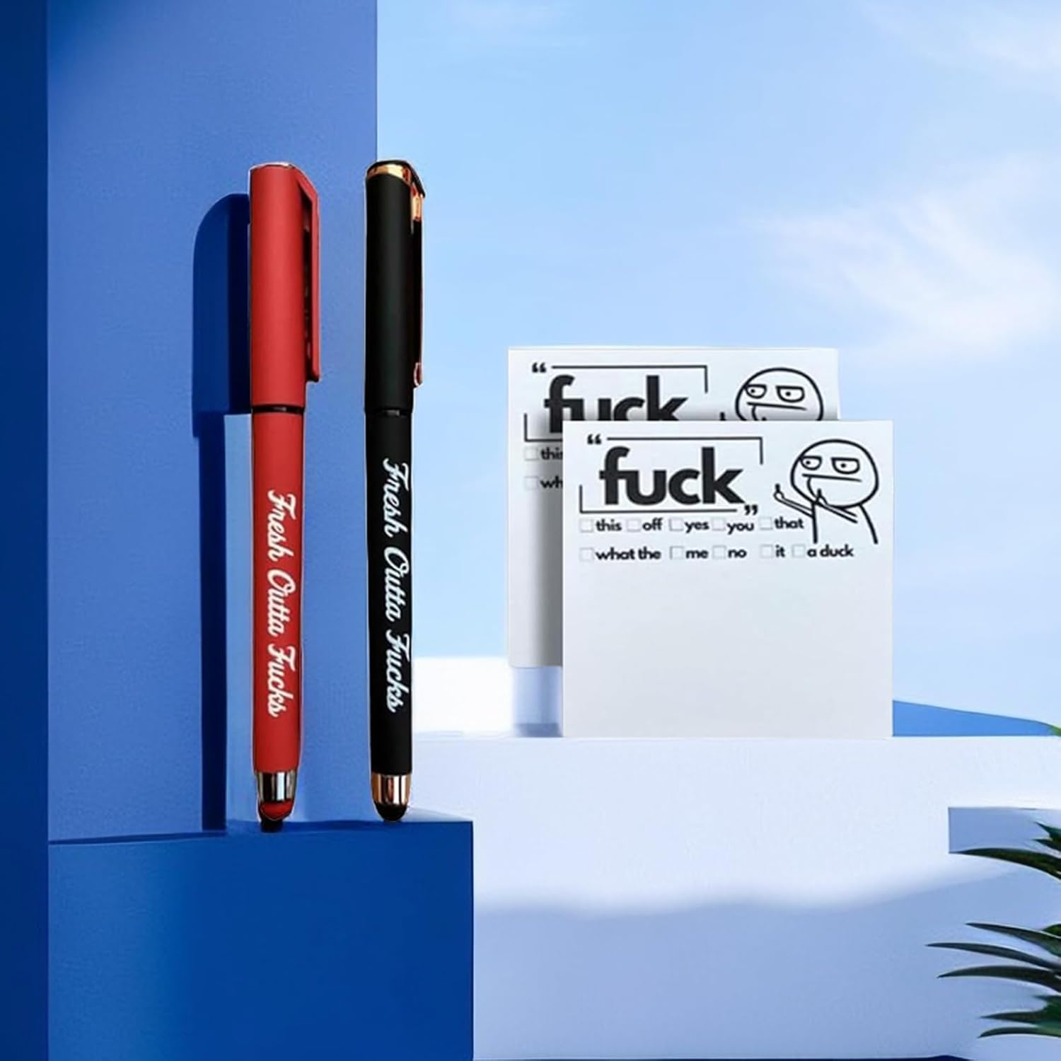 Fresh Outta Fucks Pad and Pen – Suministros de oficina novedosos y sarcásticos, regalos divertidos para amigos. Incluye bolígrafos divertidos, juego