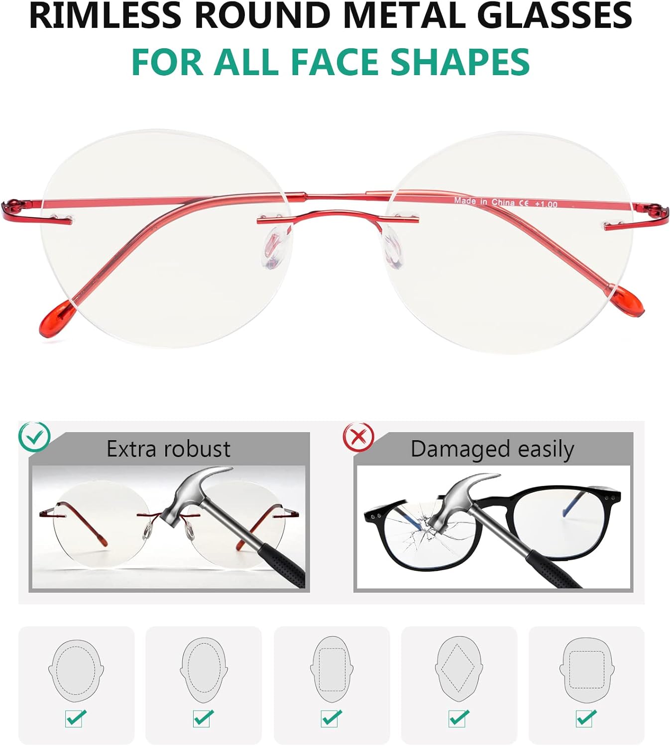 Eyekepper Gafas progresivas sin marco, multienfoque, lectores con filtro de luz azul, redondas, retro, lentes de lectura para hombres y mujeres,