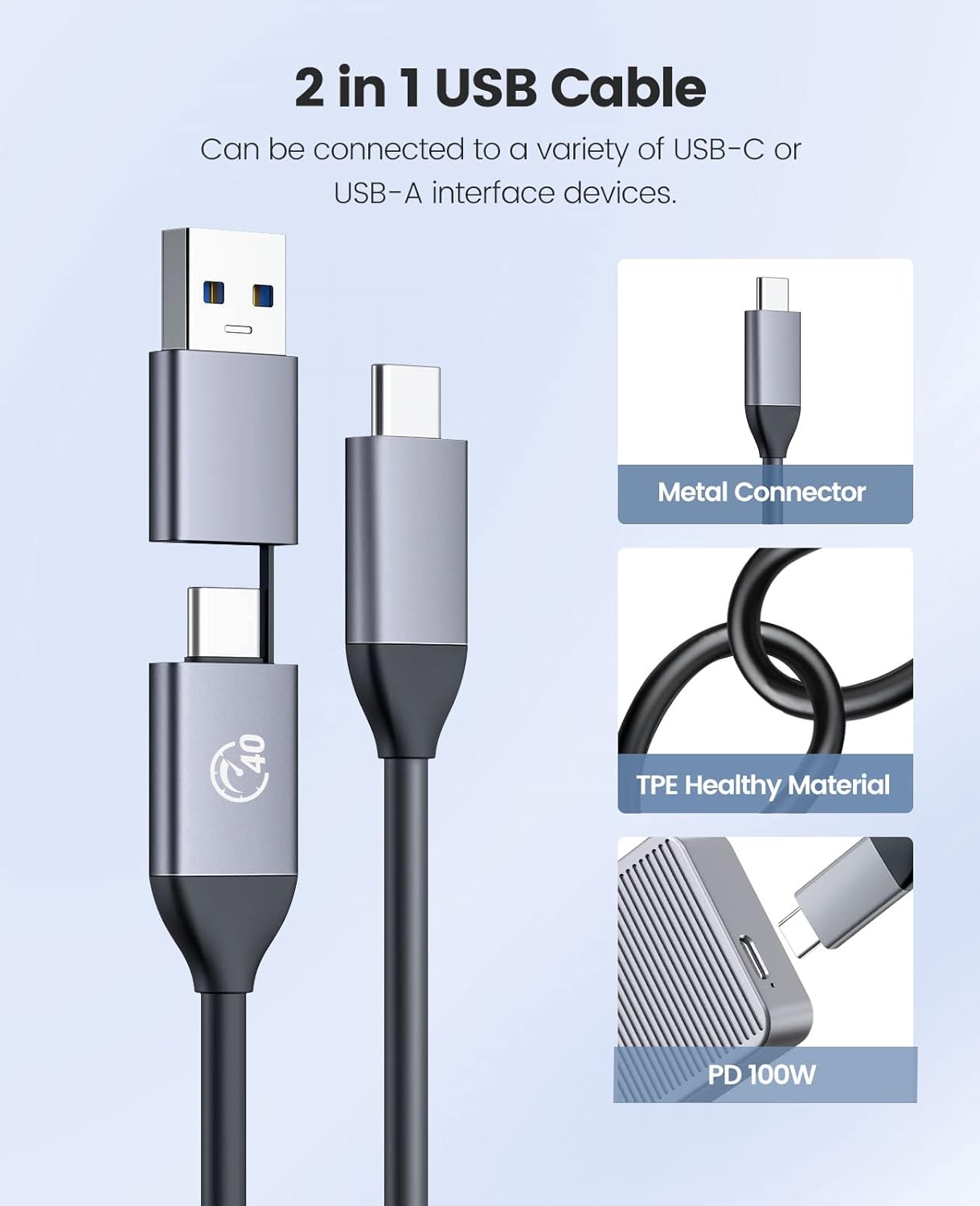 ORICO Carcasa SSD M.2 NVMe mejorada 40Gbps PCIe3.0x4 Adaptador USB C, aluminio NVMe PCIe 2280 M-Key(B+M) Carcasa de unidad de estado sólido externa,