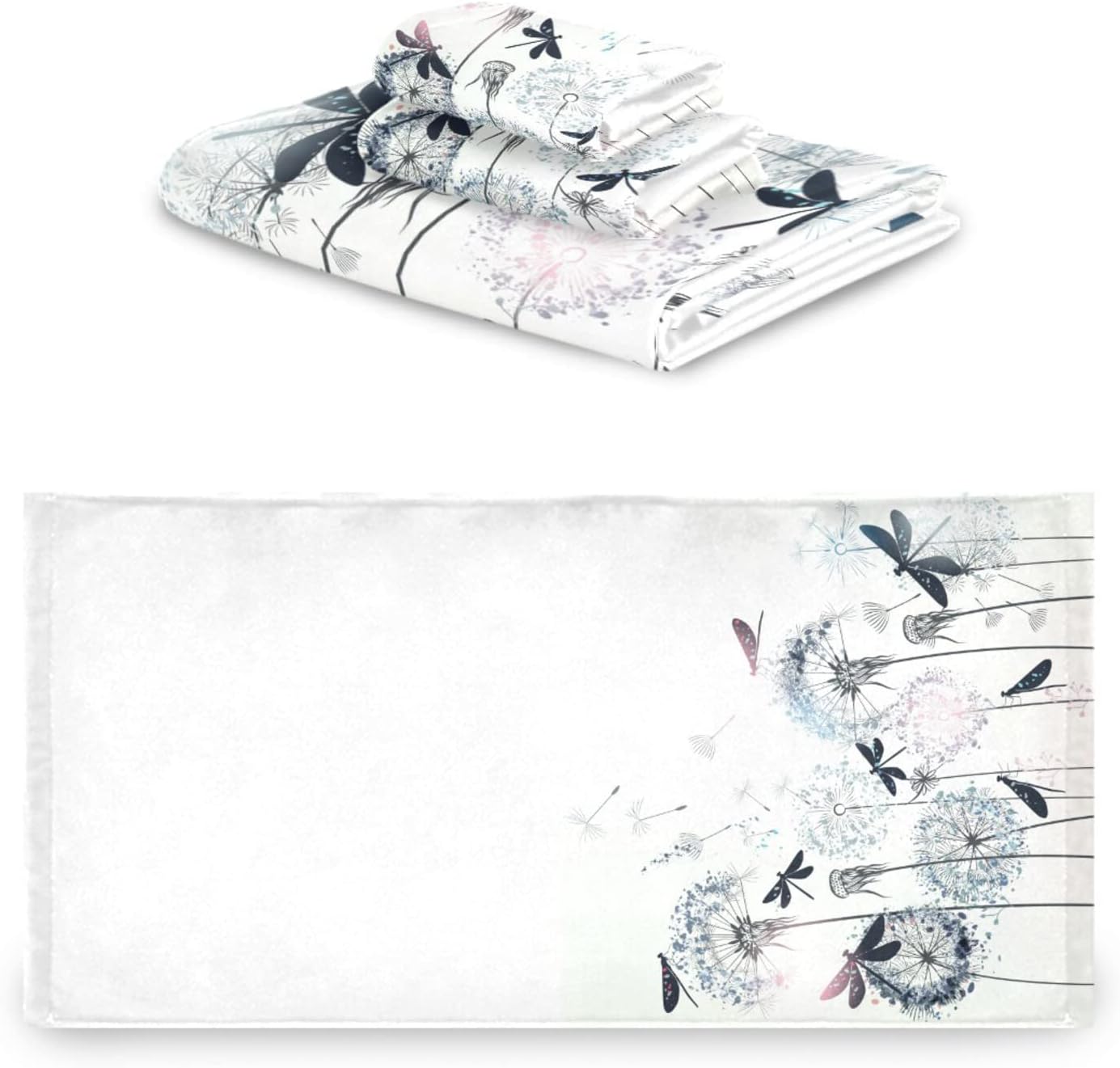 Juego de toallas de baño de libélula para baño, juego de toallas absorbentes de diente de león floral libélula decorativas para hombres y mujeres,