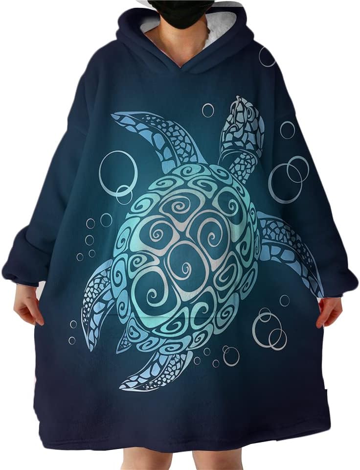 Sleepwish Manta con capucha de tortuga, manta de sherpa de gran tamaño con bolsillo y mangas en la capucha, turquesa turquesa, manta de felpa súper