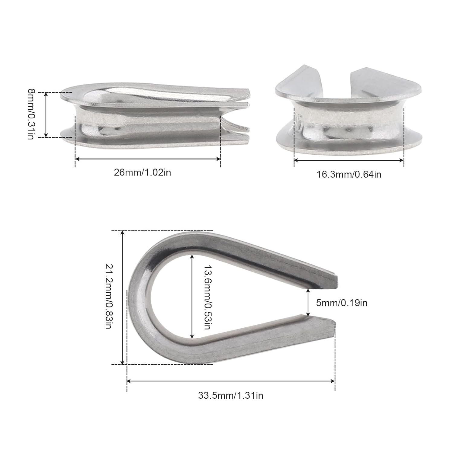 Dedales de cuerda de alambre de 14 “6 piezas, dedal de acero inoxidable M5 para aparejo de cable de diámetro