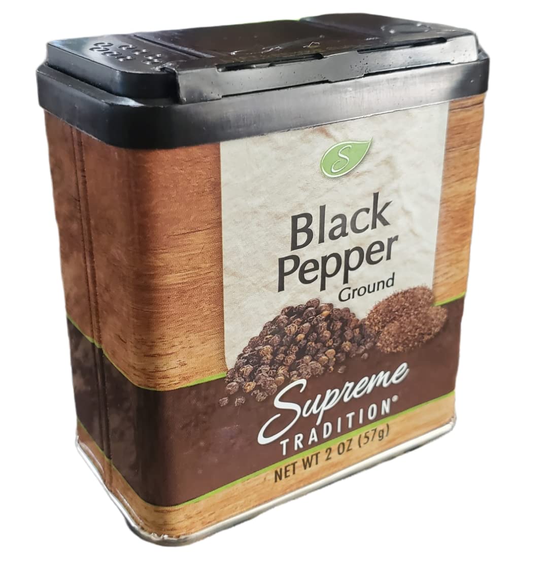 Supreme Tradition Condimento molido de pimienta negra, recipiente de 2 onzas