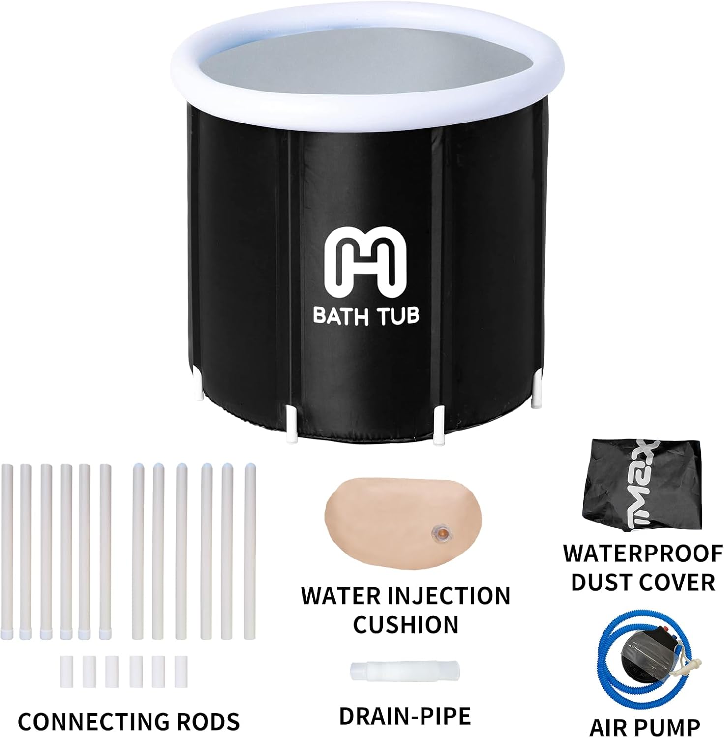 Bañera de hielo plegable portátil para adultos, bañera fría para atletas, tina de hielo de material multicapa, bañera independiente (31.5 x 31.5 x