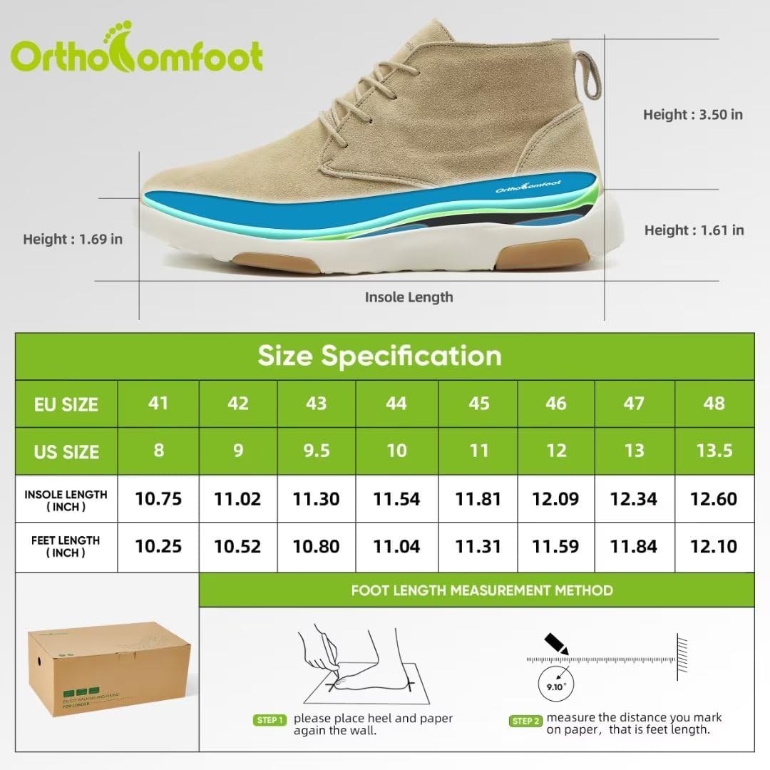 OrthoComfoot Botas cómodas para hombre con soporte de arco, de cuero auténtico, para exteriores, zapatos Oxford para caminar para fascitis plantar,