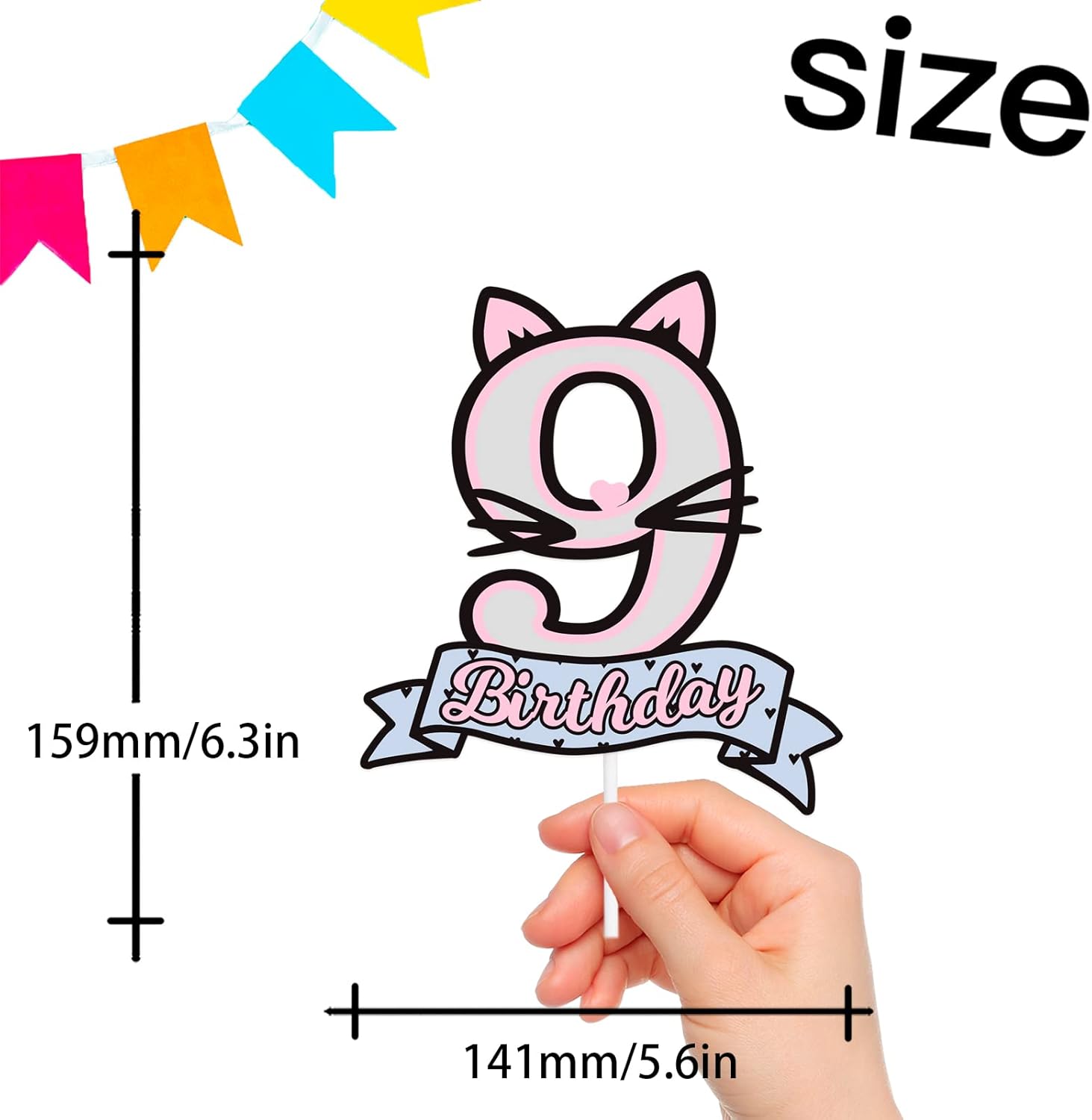18 piezas de decoración de pastel de gato con purpurina rosa para decoración de temática de animales lindos para baby shower, niños y niñas,
