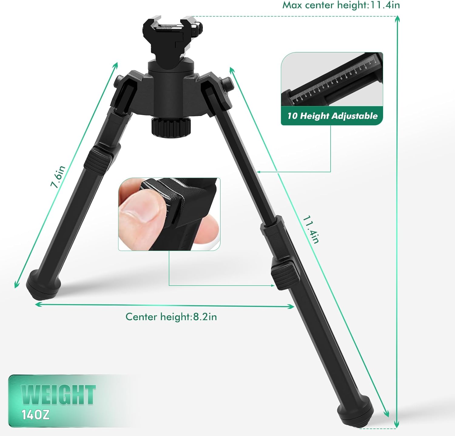 Bípodes de rifle para caza y disparo con giro de 360 y bípode de pistola de 10 alturas ajustables para rifles