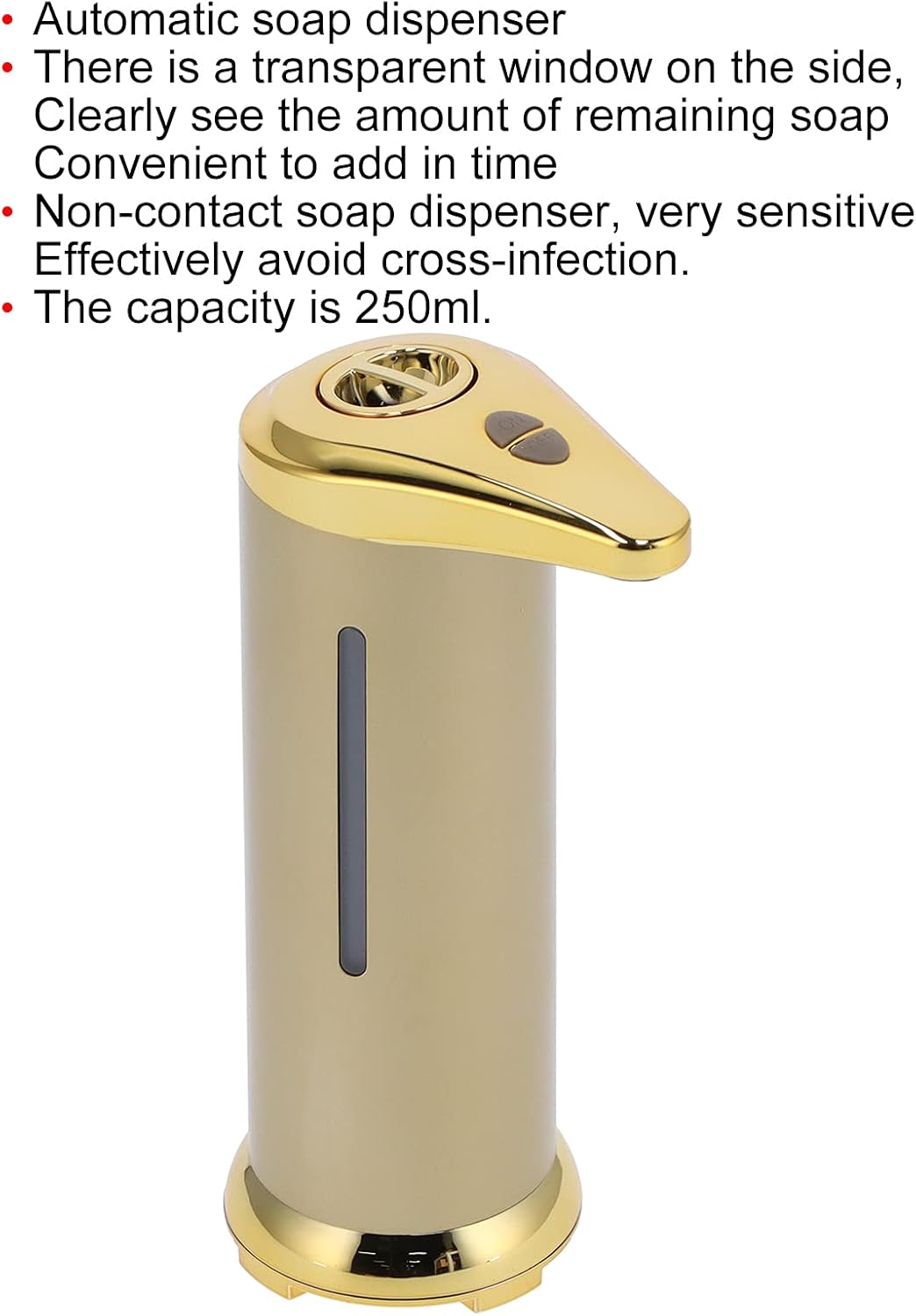 Dispensador automático de jabón líquido de 8.5 fl oz, sensor infrarrojo sin contacto, dispensador automático de jabón líquido, manos para cocina,