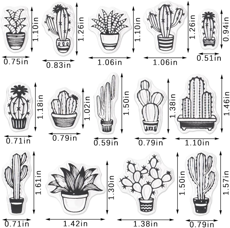 14 sellos transparentes para plantas en maceta para hacer tarjetas y decoraciones de álbumes de fotos, sellos de cactus, sellos de silicona