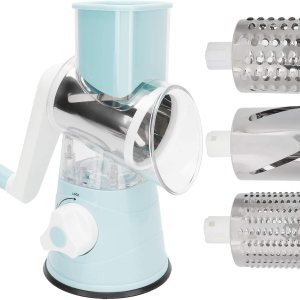 Rallador rotativo de queso, cortador manual de verduras, base de succión, 3 cuchillas intercambiables de acero inoxidable, molinillo de nuez, caja Rallador rotativo de queso, cortador manual de verduras, base de succión, 3 cuchillas intercambiables de acero inoxidable, molinillo de nuez, caja