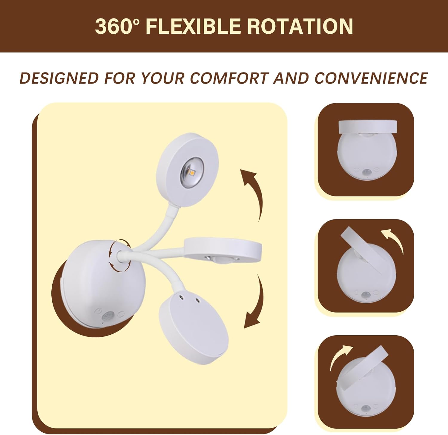Lámpara de pared con sensor de movimiento, foco LED recargable, lámpara de lectura de cabecera con rotación flexible con 3 temperaturas de color