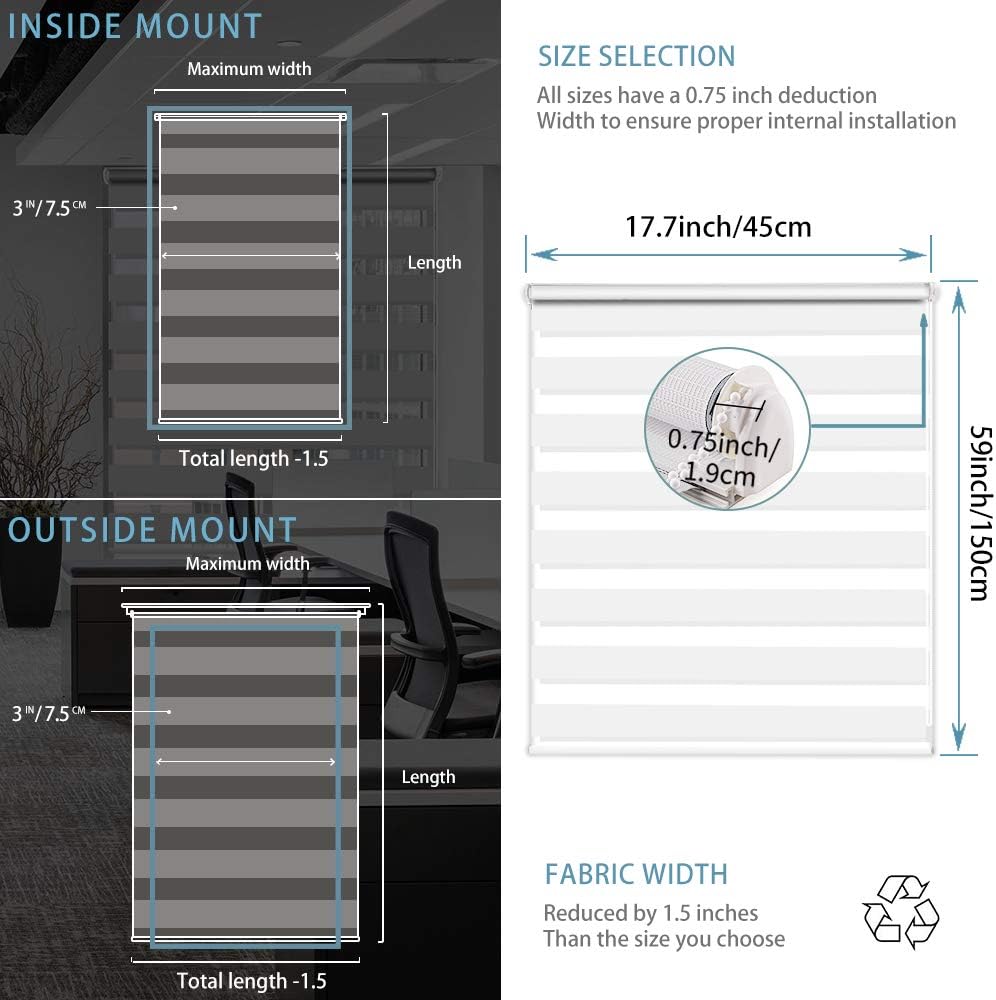 SEEYE – Cortina horizontal para ventana cortinas enrollables a rayas para día y noche, fácil de instalar de 59 pulgadas