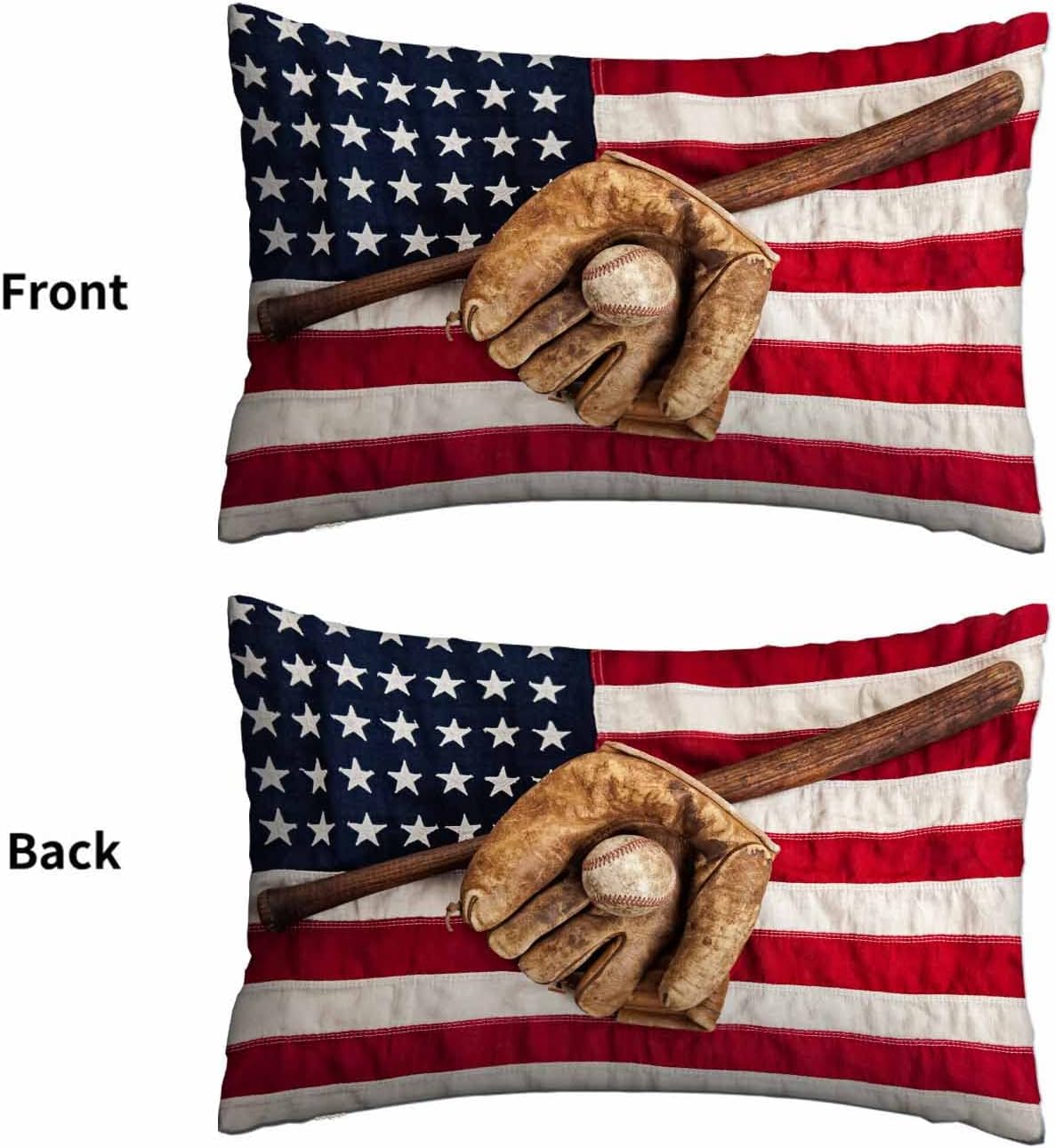 Funda de almohada de béisbol antiguo con bandera estadounidense de Estados Unidos, funda de almohada decorativa para sofá, cama, vida para niñas y