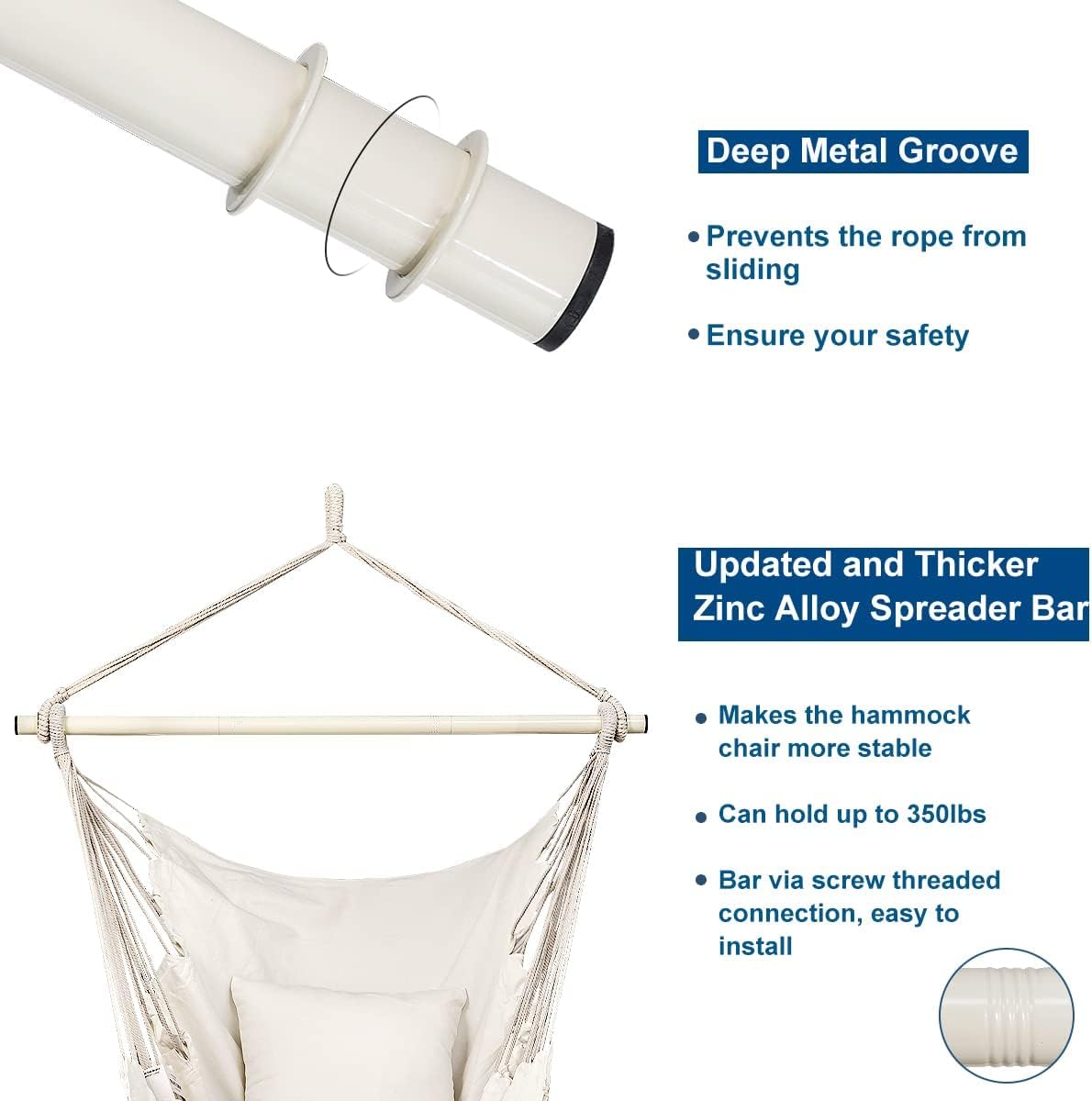 Jelofly Paquete de 2 hamacas, silla grande colgante de cuerda con bolsillo, máximo 350 libras, superior cómoda para interiores y exteriores, hogar,