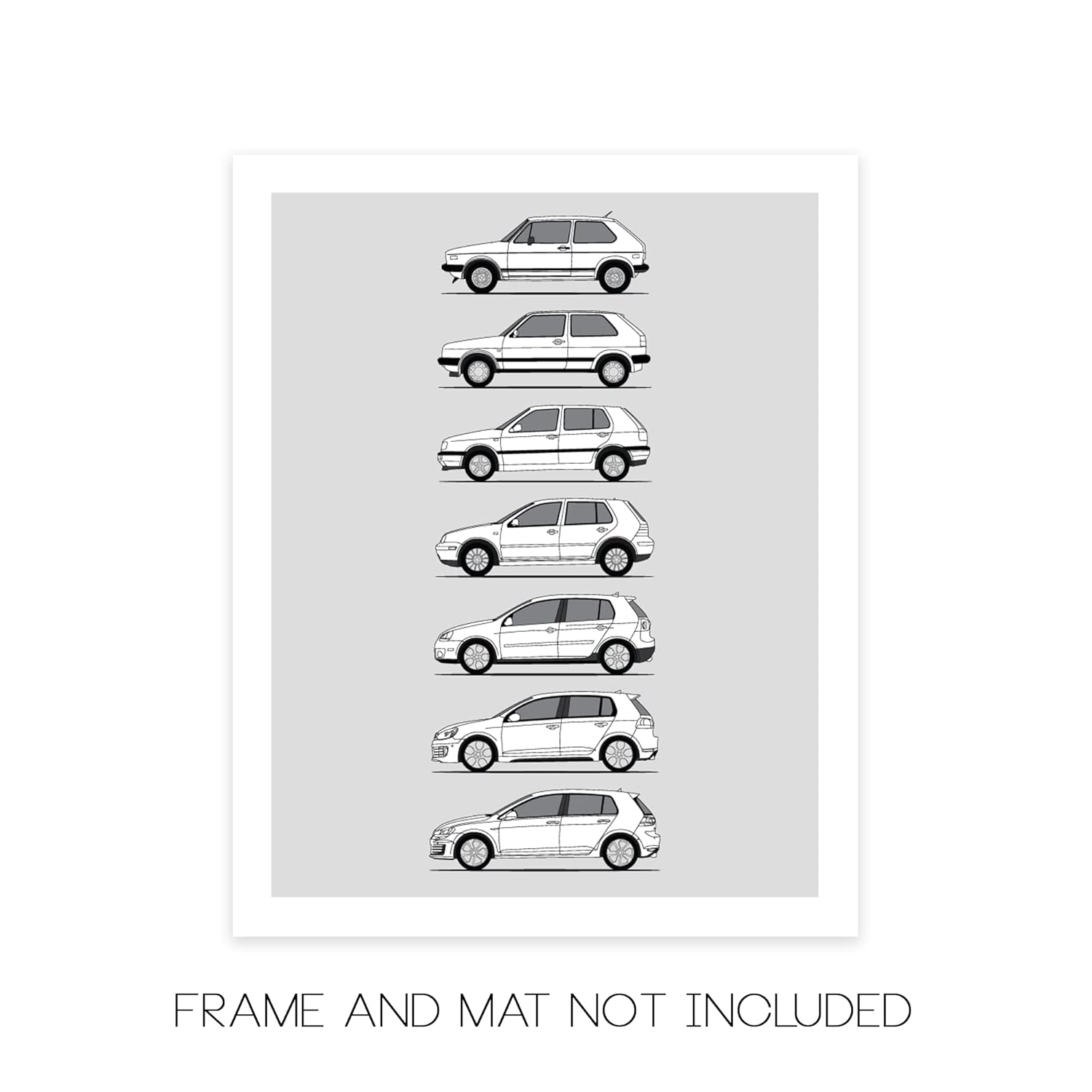 Volkswagen Golf GTI Generations Inspired Poster Print Wall Art the VW GTI (Car Models MK1 to MK7) (17×22″ Print (Unframed), Satin Paper)