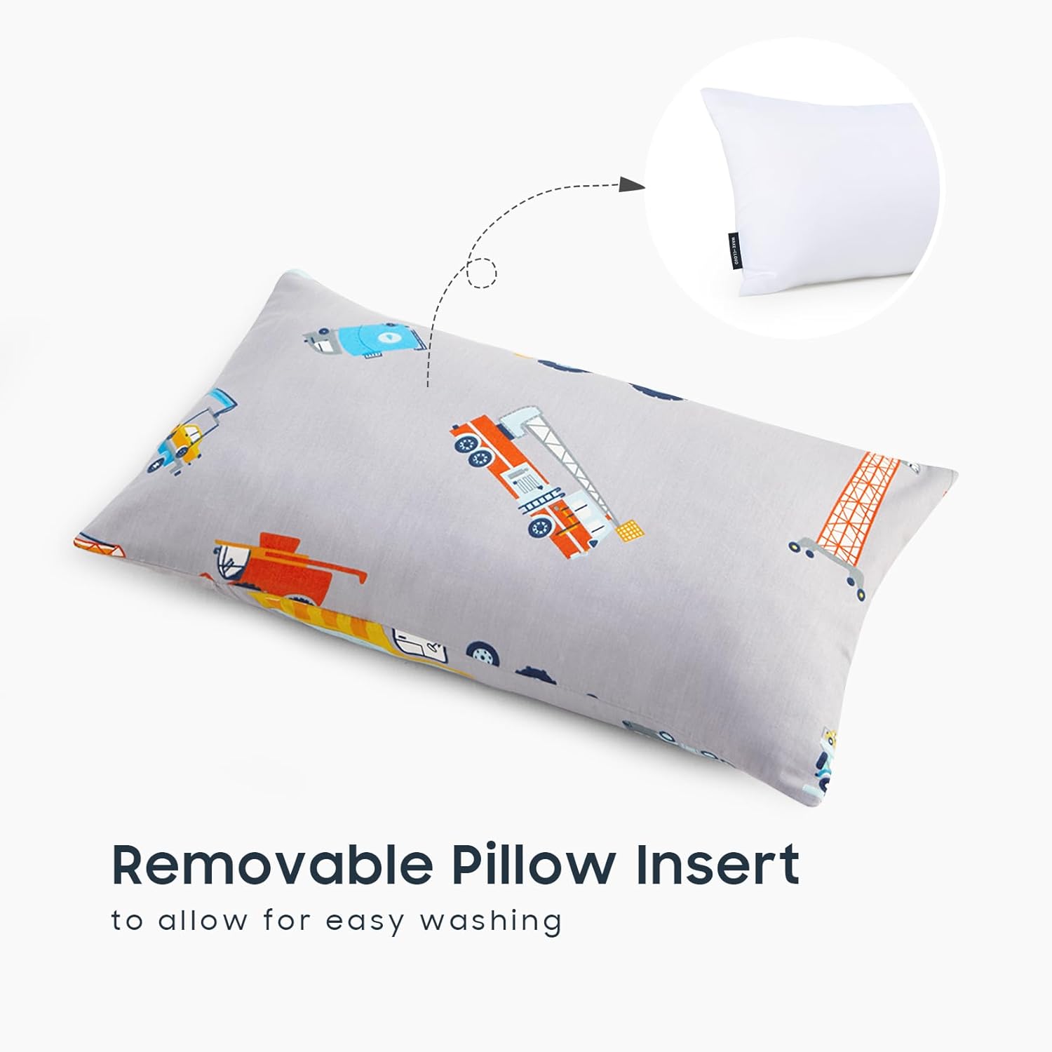 Wake In Cloud – Saco de dormir para niños pequeños, tela de algodón, portátil, compacta, ligera, con almohada y manta, para niños, coches, grúas,