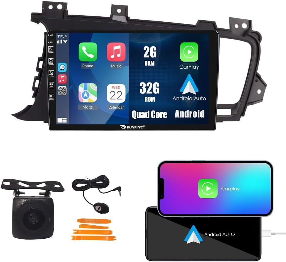 Kunfine Coche CarPlay Android Navegación Automática Estéreo GPS Radio Reverse Cámara Pantalla 9 “IPS Pantalla Táctil Headunit Tablet Pad Media