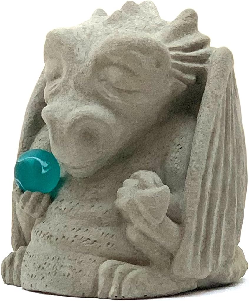 Dragón de Buda meditador con esfera zen piedra sólida y duradera. Perfecto para el hogar, jardín o regalo. Sellado para uso en exteriores. Hecho a
