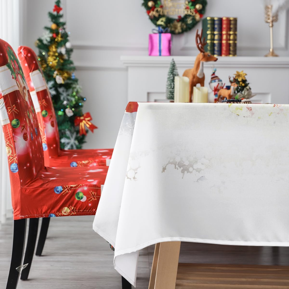 Lepuho – Mantel de Navidad rectangular de 60 x 84 pulgadas, color rojo, impermeable, resistente a las manchas y a las arrugas, lavable, para
